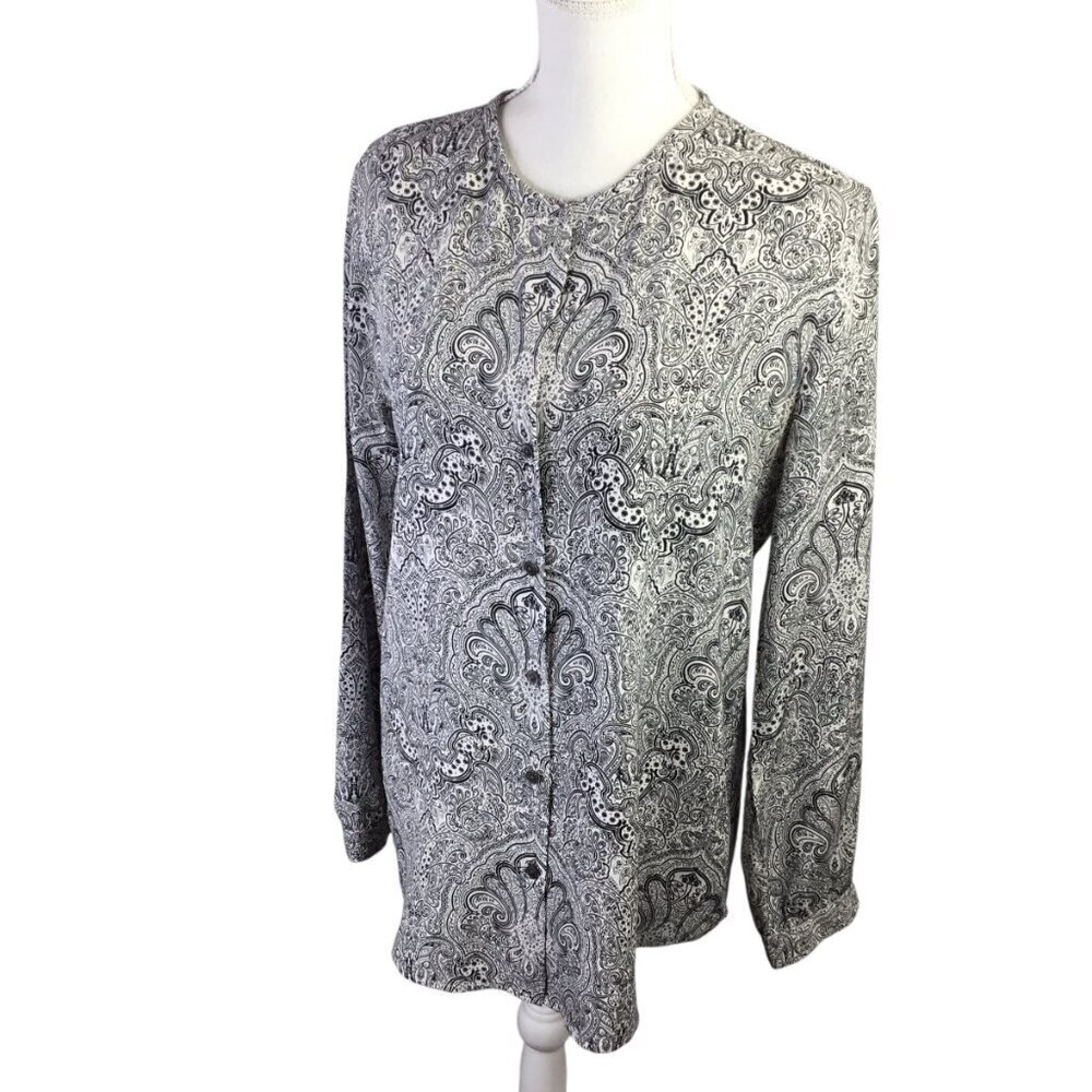 Equipment Femme Women's Silk Tunic Blouse Paisley Black White Long Sleeve Sz S